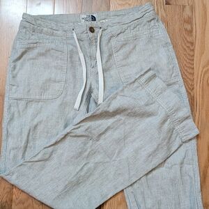 The North Face Womens 10 Larison Pants Stripe Linen Blend Wide Leg in Beige Blue